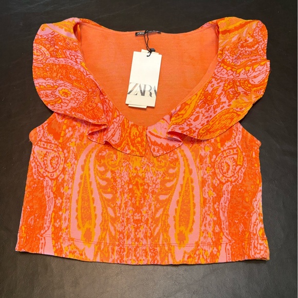 Zara Orange and Pink Patterned Sleeveless Top size L NWT - Picture 7 of 11